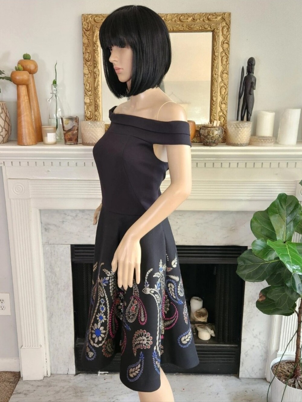 Ted Baker Black Embroidered Dress Size 6 Metallic Paisley Print Holiday Party - Picture 4 of 8
